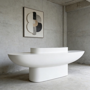 CR009 Wavy Curved Effect Curved Cashier Desk for Restaurant <b>Bar</b> Counter Coffee Shop Gym Reception Area Dental Office - Product Image 2