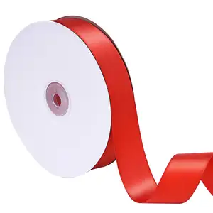 Двухсторонняя однотонная красная атласная лента 1 дюйм для упаковки подарков