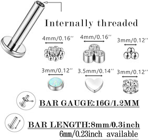 Gaby Blue Opal Implant Grade Al Por Mayor Astm F136 Titanium Labret Earring Top Push Pin Stud Piercing De Titanio Jewelry - Product Image 2
