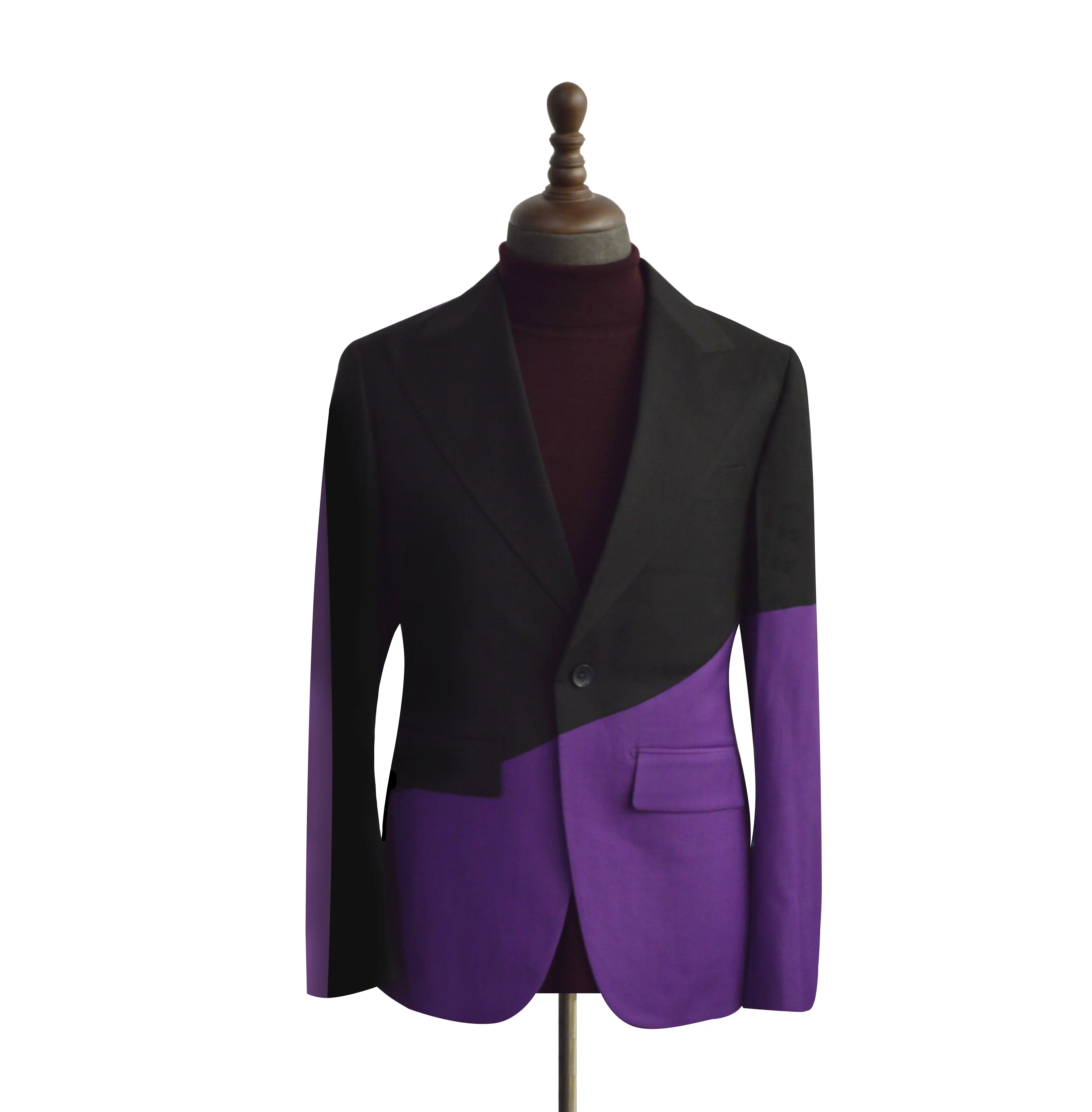 Custom purple splicing wool fabric fancy tuxedo men suit