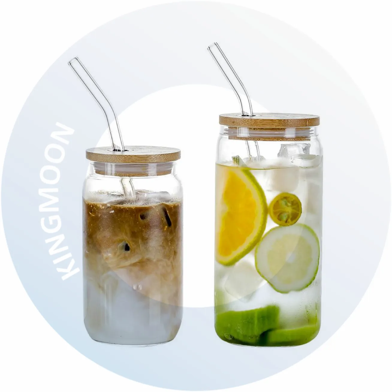 Snow Globe gelas bir Tumbler sublimasi cangkir teh susu botol kaca kaca bening dengan bambu klasik uniseks Camp 16oz 25 Oz