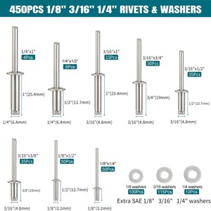 Aluminum Alloy Blind Rivets 0.125 In Diameter With Washer Included For Metal Joining Repair Kit - Product Image 3