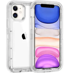 For iPhone 11 12 13 14 Pro Max X Half Clear Transparent Shockproof Armor Glossy Plain Case Phone Cover