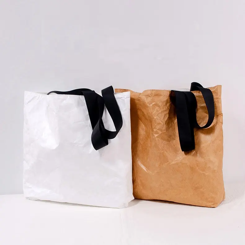 カスタムウォッシャブルクラフト紙エコ再利用可能なプロモーションギフト防水ショッピングバッグ紙タイベックトートバッグ