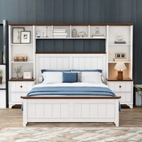 Cadre de lit plateforme blanc pleine grandeur avec 2 tables de chevet et étagère de rangement pour chambre à coucher et appartement