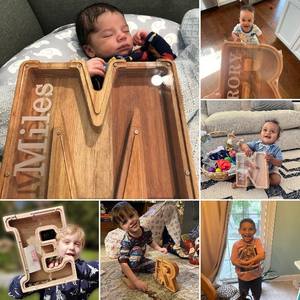 Salvadanaio trasparente con nome alfabeto inglese in legno per bambini - Product Image 4