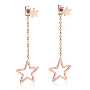 Wholesale price hollow star rose gold Asonsteel stainless steel jewelry drop earrings for women
