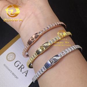 Fashion produk baru perhiasan Pria 925 perak Iced Out Hip Hop perhiasan VVS1 Baguette Moissanite gelang berlian gelang pria - Product Image 3