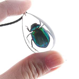 Collier en résine pour homme, tendance, 18 pouces, avec pendentif <span class=keywords><strong>scarab</strong></span>ée en résine véritable, insecte - Product Image 6