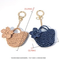Pendentif artisanal en paille de raphia naturelle, motif floral, mini sac fourre-tout, breloque, porte-clés, accessoire portable pour sac quotidien, fourniture pour boutique