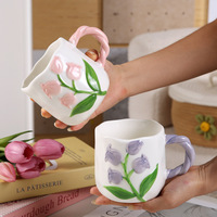 Tasse en céramique personnalisée de haute qualité en forme de tulipe, style pastoral créatif, pour café/eau, cadeau d'anniversaire pour femme ou couple