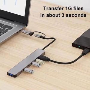 ฮับ USB 3.0 7 in 1 แบบหลายพอร์ต พร้อมแท่นวางเชื่อมต่อ Type C ตัวแยกสัญญาณ 5W PD อะแดปเตอร์ ฮับข้อมูล สำหรับโน้ตบุ๊ก แล็ปท็อป แท็บเล็ต พีซี - Product Image 5