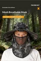 Nouveau chapeau ventilateur solaire en polyester détachable pour la pêche, la randonnée et le camping en extérieur avec protection UV et pare-soleil