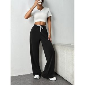 Pantalones Deportivos Anchos FOXA para Mujer, Cintura Alta, Holgados, Casuales, con Cordón Ajustable, Bolsillos, 100% Algodón, Tela de Rizo - Product Image 4