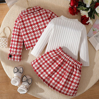 Fabricant de vêtements pour enfants en marque privée, ensemble de vêtements pour bébé fille, chemise à carreaux rouge à manches longues, manteau à col en V