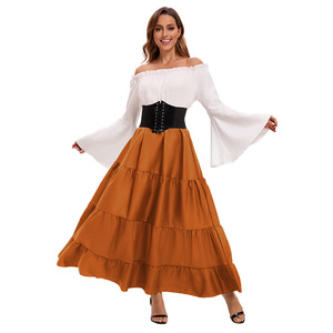 Vestido Largo Medieval con Hombros Descubiertos y Cinturón de Corsé para Mujer, Disfraz para Representaciones Escénicas, Falda Maxi Verde, Talla Adulto, Yi Xiaoyi - Product Image 3