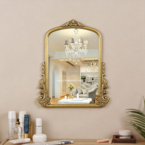 Miroir de maquillage rétro sculpté sur table, cadre en résine, miroir de vanité vintage doré pour la chambre à coucher, décoration intérieure - Product Image 5