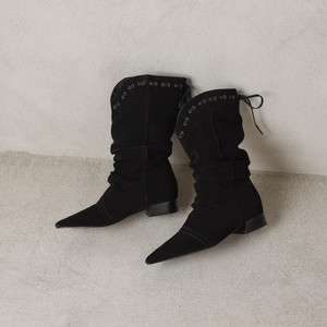 Nouveautés 2026 Bottes d'hiver pour femmes à bout pointu, style <span class=keywords><strong>cowboy</strong></span>, à lacets, confortables, à talon plat, à enfiler, économiques - Product Image 3