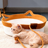 Lit pour chat tissé résistant aux rayures, nid rond pour chat, maison pour chat en coton et lin, lit de couchage à double usage