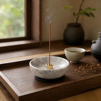 Support à encens en marbre naturel avec insert en laiton amovible pour bâtonnets d'encens, Palo Santo, sauge et décoration d'autel de yoga