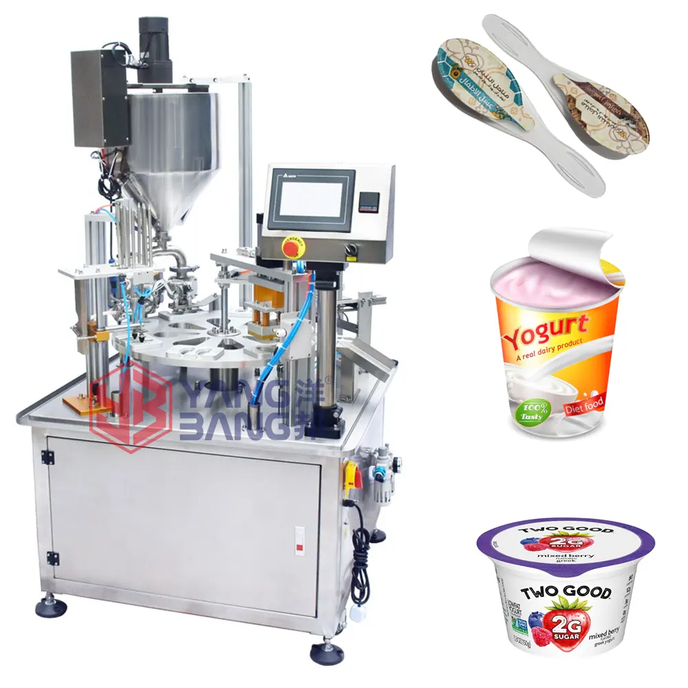 Stainless Steel Automatic 2 Heads Honey Spoon Filling Machine Plastic Cup Yogurt Milk Filling and Sealing Machine