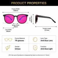 Gafas Sunray Minimalistas Redondas TR con Montura Completa, Lentes de PC Rojas, Patillas Delgadas, Alivio de la Fatiga Ocular, OEM, Unisex, Anti Luz Azul