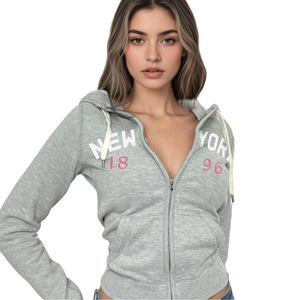 American Street Retro Digital Printing Zipper Waist Regular Sweat Shirt Wear Sexy Hooded Casual Sports <b>Tops</b> Women's <b>Winter</b> - Product Image 1