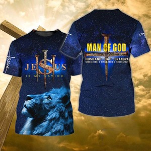 Nuovo Design uomo di dio gesus e motivo leone T-Shirt Premium da uomo morbida e moderna girocollo T-Shirt classica - Product Image 1