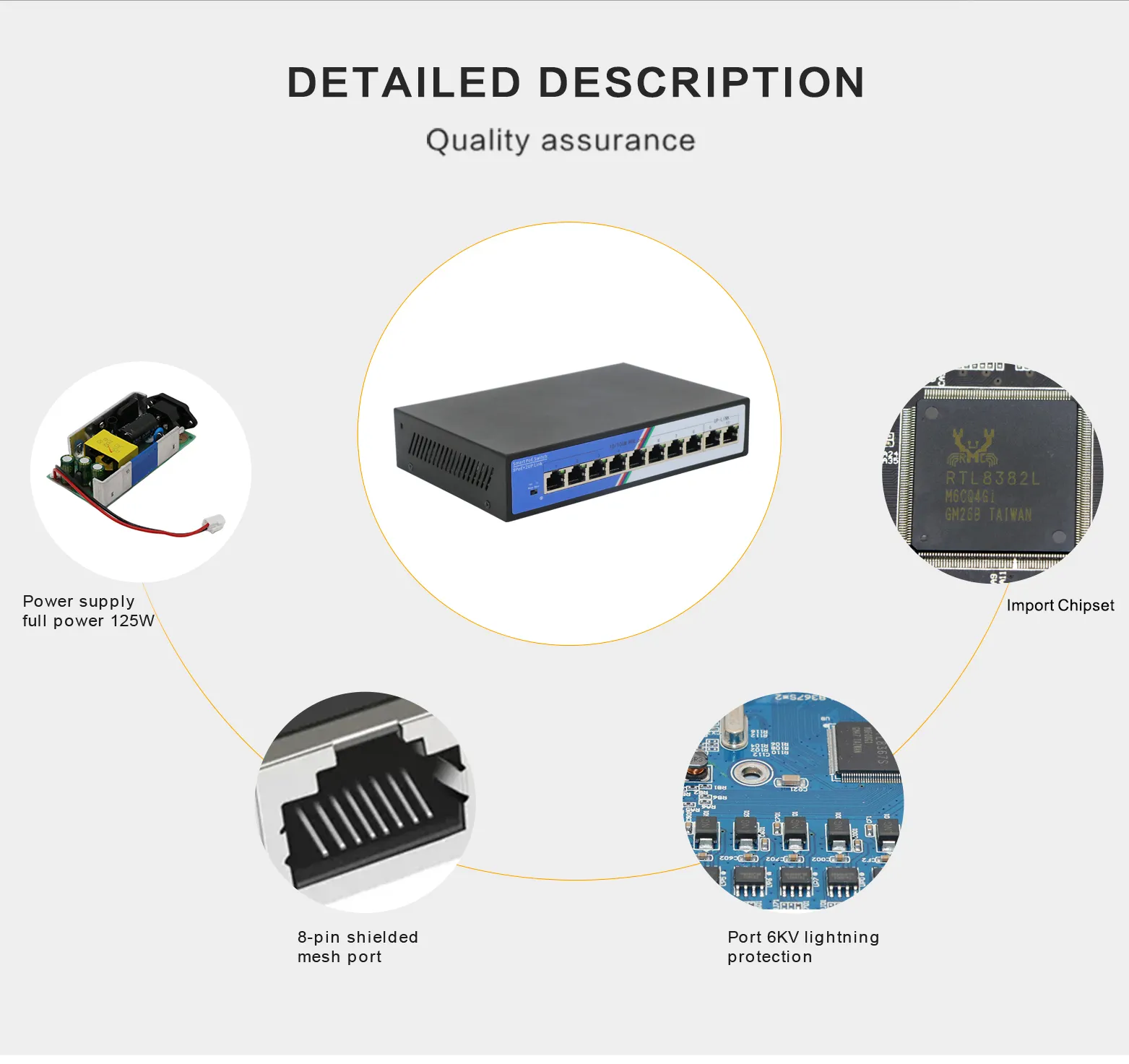 Nhà máy OEM mạng Gigabit chuyển đổi 8 cổng RJ45 cổng PoE chuyển đổi 8 2 đen Gigabit Ethernet chuyển đổi