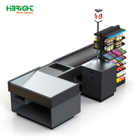 Comptoir de caisse en métal gris foncé Highbright avec tapis roulant et présentoir latéral pour supermarchés et magasins de détail