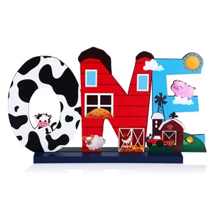 帕夫农场动物1岁生日派对餐桌装饰农场谷仓照片道具中心木一桌礼帽字母标志