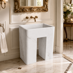 Poulars En gros Lavabo sur pied de luxe moderne en pierre naturelle et marbre veiné blanc pour salle de bain - Product Image 5