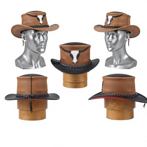 Sombrero de Vaquero de Cuero Unisex para Adultos, Color Marrón y Negro, con Cuentas Bordadas y Calavera de Toro, Casual, para las Cuatro Estaciones, para Fiestas, 58-60CM - Product Image 2