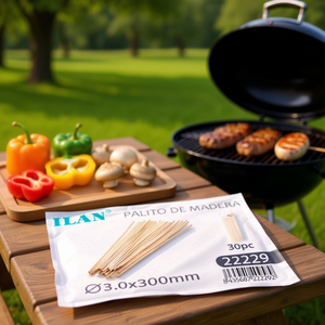 Brochetas de madera Ilan 3.0x300mm 30 piezas para cocinar - Product Image 3