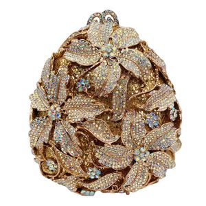 Bolso de Noche 3D con Cristales Brillantes para Mujer, Bolso de Mano Formal con Pedrería Floral y Cadena Metálica Desmontable - Product Image 1