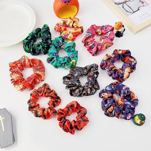 Großhandel Urlaub Vintage Retro Geist Schädel Skelett Kürbis elastische Haar gummi Stoff Druck Haar bänder Halloween Haar gummis - Product Image 1