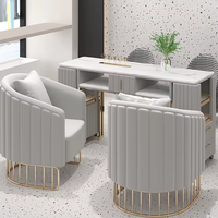 Ensemble de tables et chaises de manucure en marbre de luxe moderne, mobilier de salon, lumière LED, collecteur de poussière, couleur personnalisée, fabrication sur mesure