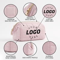Trousse de maquillage personnalisée Sac cosmétique grande ouverte, beige, M, trousse de maquillage de voyage grande ouverte avec rembourrage gonflé et matelassé rectangulaire