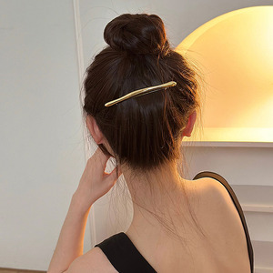 Barrettes longues dorées simples vintage, pince à <span class=keywords><strong>cheveux</strong></span> pour femmes, pince à <span class=keywords><strong>cheveux</strong></span> lisse à ressort pour femmes, forme métallique irrégulière, nouveau tissu - Product Image 6
