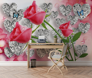 Romantico diamante rosa <span class=keywords><strong>cuore</strong></span> carta da parati 3d casa carta da parati amore murale a tema per la decorazione d'interni - Product Image 4