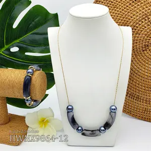 Набор украшений из Гавайского жемчуга, акриловый Гавайский дизайн, браслет и ожерелье