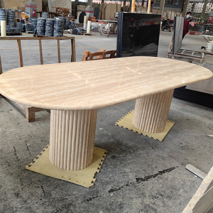 Table ovale en travertin poli blanc de style moderne TMZ OEM/ODM, Turquie, taille et épaisseur personnalisées, projets hôteliers - Product Image 1