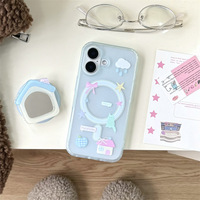 Coque de téléphone magnétique mignonne bleue avec miroir intégré pour iPhone 17 Pro Max 16 15 14 pour femmes