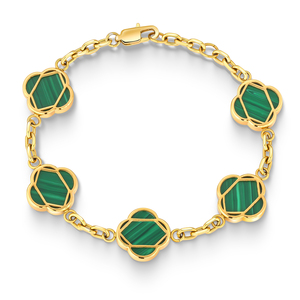 Trendy <b>Men</b> Malachite Link Bracelet 18K Gold White Gold Plated Stainless Steel Fine Jewelry Adjustable Clover Bracelet - Product Image 1