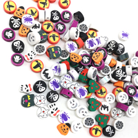 Cuentas sueltas de arcilla polimérica para fabricación de pulseras, abalorios con diseño de murciélago, calabaza, fantasma, Araña, para halloween, 10mm, 100 unidades