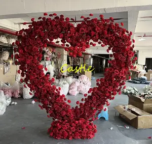 D-FR001 hati bunga lengkung putih bunga merah tengah meja untuk dekorasi pernikahan hati lengkungan Latar Belakang Berdiri bunga mawar