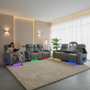 Sofá reclinable cuadrado eléctrico inteligente con luces LED de colores, totalmente funcional, se puede bajar y plegar, adecuado para cualquier espacio. - Product Image 6