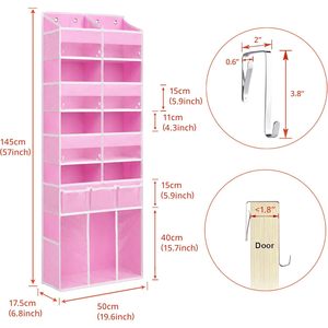 Over The Door Organizer 33x15x85cm Pink With Clear Pockets For <b>Storage</b> Behind Doors - Product Image 4