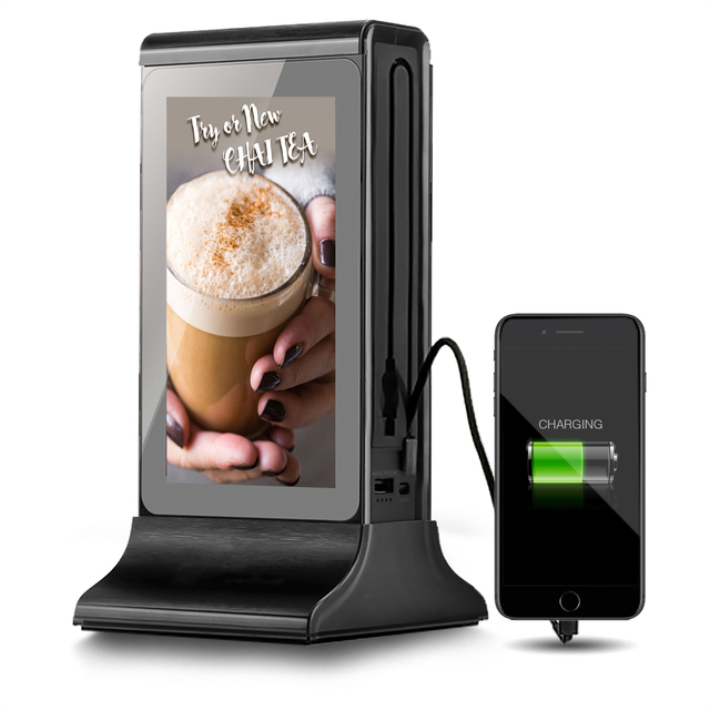 23200mAh Stand Menu Holder 4 USB Ports Digital Advertising Display Wireless Power Bank for Restaurant