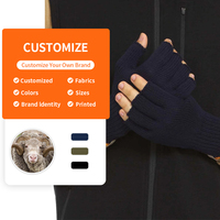 Gants d'hiver en laine mérinos pour hommes, tricoté sans doigts, doux et chaud, demi-doigt, contre l'arthrite, tendance